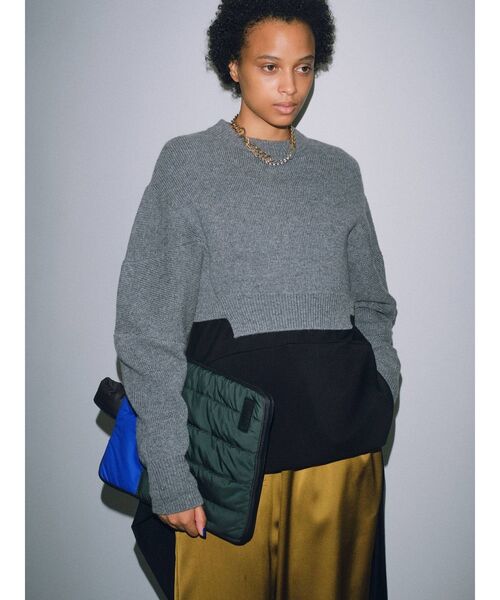 UN3D.（アンスリード）の「ドルマンショートニットトップ（ニット/セーター・レディース・グレー/グリーン/ダークパープル/ブラック・FREE）」の3枚目の写真