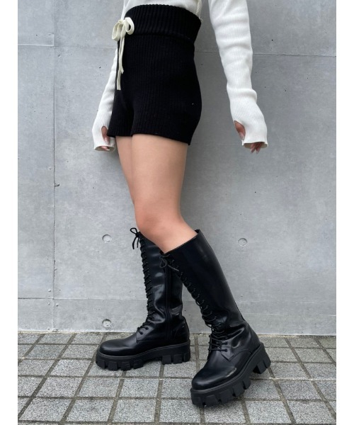 ENVYM（アンビー）の「ＬＡＣＥ ＵＰ ロングブーツ（ブーツ・レディース・ブラック・23.5㎝/22.5㎝/24.5㎝）」の10枚目の写真