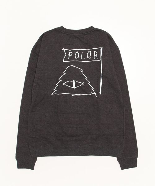 POLeR(ポーラー)の「【Web限定】POLeR/ポーラー バックプリント クルーネックスウェット/トレーナー 223APM2503(スウェット・メンズ・ヘザーグレー/ヘザーチャコール・XL/M/L)」の4枚目の写真