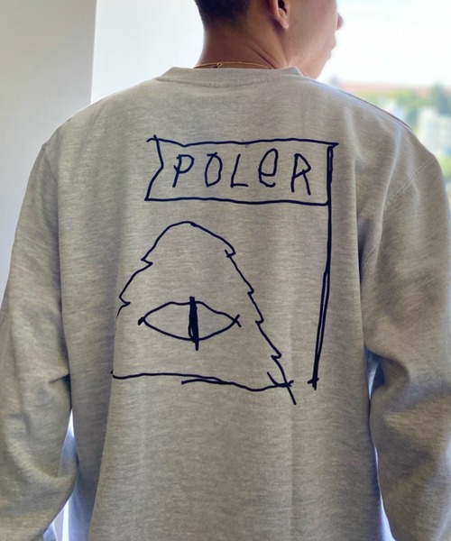 POLeR(ポーラー)の「【Web限定】POLeR/ポーラー バックプリント クルーネックスウェット/トレーナー 223APM2503(スウェット・メンズ・ヘザーグレー/ヘザーチャコール・XL/M/L)」の2枚目の写真