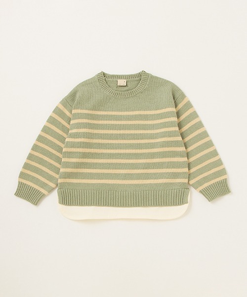 petit main（プティマイン）の「ボーダーニット（ニット/セーター・キッズ・グリーン/モカ/アイボリー・S/M/L）」の3枚目の写真