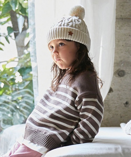 petit main（プティマイン）の「ボーダーニット（ニット/セーター・キッズ・グリーン/モカ/アイボリー・S/M/L）」の5枚目の写真