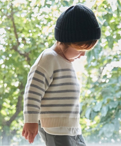 petit main（プティマイン）の「ボーダーニット（ニット/セーター・キッズ・グリーン/モカ/アイボリー・S/M/L）」の7枚目の写真