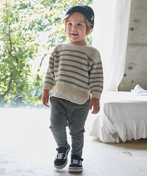 petit main（プティマイン）の「ボーダーニット（ニット/セーター・キッズ・グリーン/モカ/アイボリー・S/M/L）」の8枚目の写真