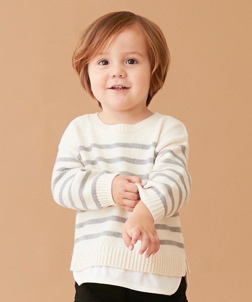 petit main（プティマイン）の「ボーダーニット（ニット/セーター・キッズ・グリーン/モカ/アイボリー・S/M/L）」の11枚目の写真