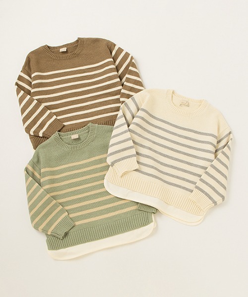 petit main（プティマイン）の「ボーダーニット（ニット/セーター・キッズ・グリーン/モカ/アイボリー・S/M/L）」の19枚目の写真