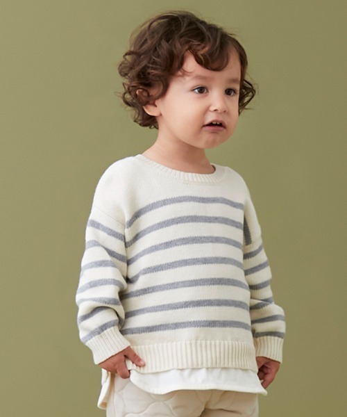 petit main（プティマイン）の「ボーダーニット（ニット/セーター・キッズ・グリーン/モカ/アイボリー・S/M/L）」の22枚目の写真