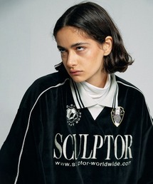 SCULPTOR トップス サッカー ジャージ S SCULPTOR Velour Soccer Jersey BLUE 22FA-I（スカルプター