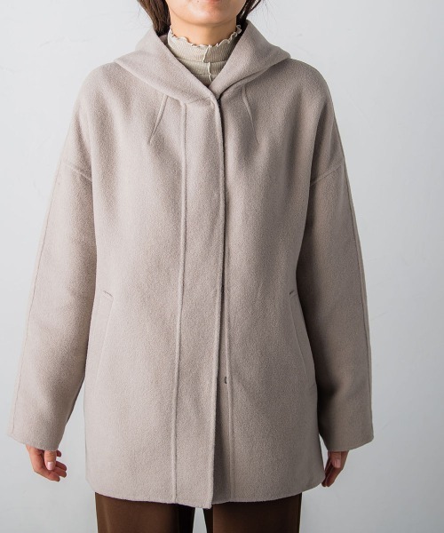 メイソングレイ 【新品・タグ付き】ダブルフェイス　ミドル丈　フーディ　コート メイソングレイ MAYSON GREY ダブルフェイスフーディミドル