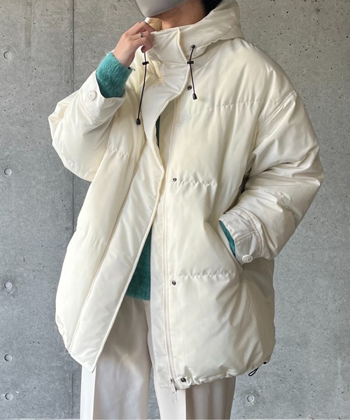 y/m by れぽすけ（イムバイレポスケ）の「ファイバーダウンフードコート（ダウンジャケット/コート・メンズ・ブラック/オフホワイト・FREE）」の5枚目の写真