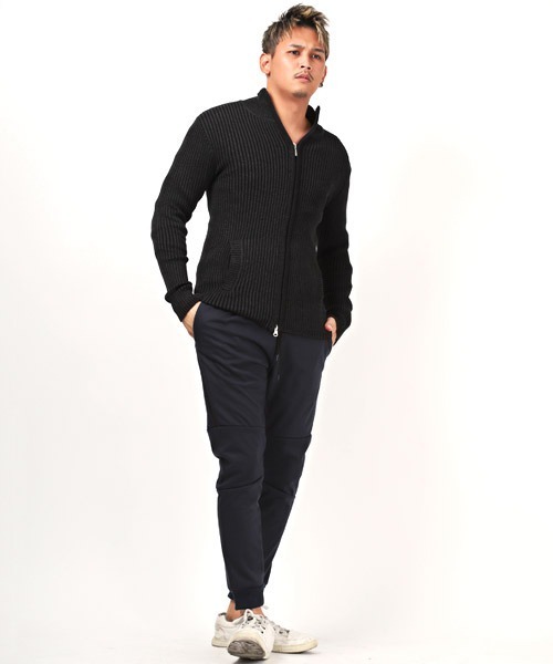 LUXSTYLE(ラグスタイル)の「二重臼リブ編みZIPニットブルゾン(ニット/セーター・メンズ・ブラック/ブラック系その他/杢グレー/ホワイト・L/XL/M)」の10枚目の写真