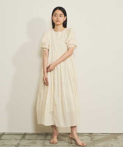 新品　オードリーアンドジョンワッド　ロングワン ピース　ギャザーバルーンスリーブ audrey and john wad（オードリーアンドジョンワッド）の
