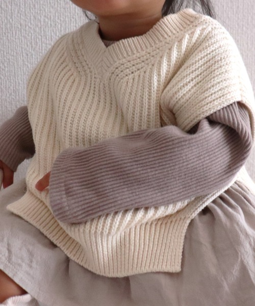 MAKE YOUR DAY（メイクユアデイ）の「ベビーコットンニットベスト（その他ベビーウェア・キッズ・ブルー/モカ/アイボリー・90/80）」の3枚目の写真