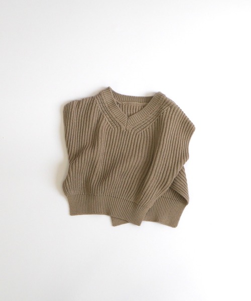 MAKE YOUR DAY（メイクユアデイ）の「ベビーコットンニットベスト（その他ベビーウェア・キッズ・ブルー/モカ/アイボリー・90/80）」の2枚目の写真