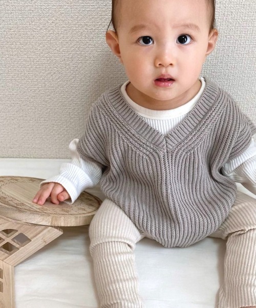 MAKE YOUR DAY（メイクユアデイ）の「ベビーコットンニットベスト（その他ベビーウェア・キッズ・ブルー/モカ/アイボリー・90/80）」の9枚目の写真