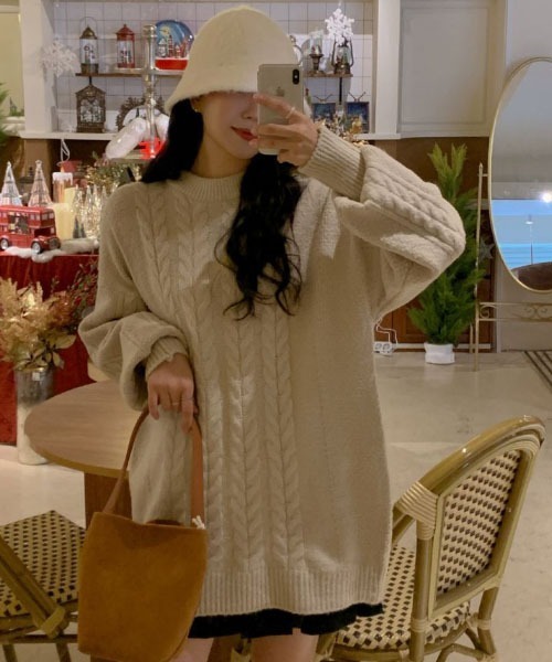 SONA（ソナ）の「SONA バルーンケーブルニットミニワンピース（ワンピース・レディース・アイボリー/ブラック・FREE）」の13枚目の写真