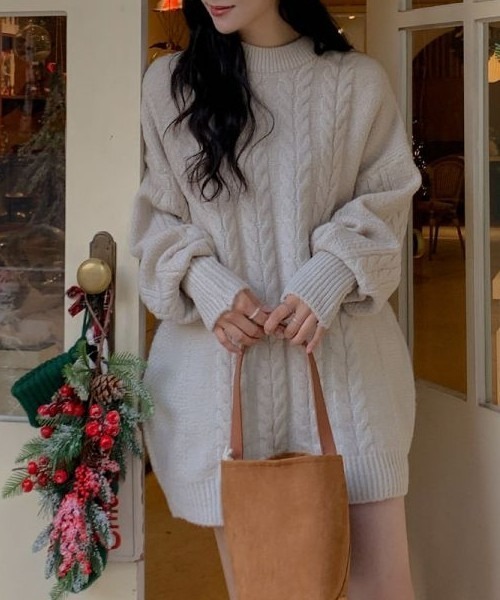 SONA（ソナ）の「SONA バルーンケーブルニットミニワンピース（ワンピース・レディース・アイボリー/ブラック・FREE）」の7枚目の写真