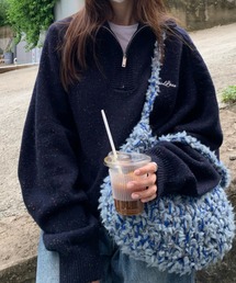 MIX COLOR HALF ZIP OVER KNIT