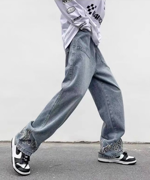 Win&Sons（ウィンアンドサンズ）フレアシルエット・ダメージ加工デニムパンツ 505ZX ルーズストレート ヴィンテージ デニムパンツ ジーンズ