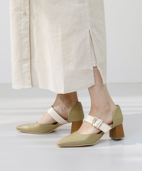 menue（メヌエ）の「ポインテッドトゥセパレートパンプス（パンプス・レディース・グレイッシュベージュ/グリーン/ブラック系/アイボリー・35/36/39/37/38）」の4枚目の写真