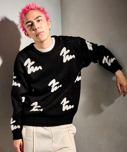 FCMM(エフシーエムエム)の「【日本限定アイテム】LOGO ALL OVER KNIT CREWNECK/ロゴオールオーバーニットクルーネック(ニット/セーター・メンズ・ネイビー/ブラック/グリーン・MEDIUM/LARGE)」の2枚目の写真
