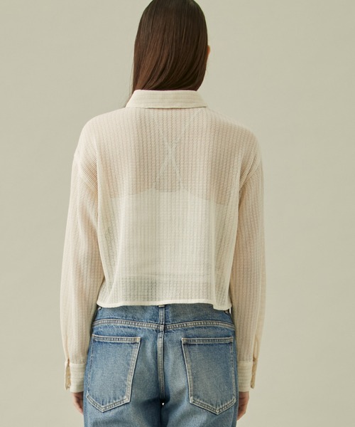 STUDIOUS(ステュディオス)の「【STUDIOUS/ステュディオス】メッシュレースクロップドシャツ(シャツ/ブラウス・レディース・ブラック/アイボリー・FREE)」の10枚目の写真