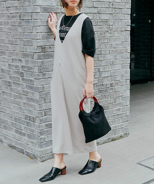 Fizz（フィズ）の「【Fizz/フィズ】　カットジョーゼット　Vネックジャンパースカート（サロペット/オーバーオール・レディース・ブラック/モカ/ネイビー/サンドグレー/グリーン・M/L）」の14枚目の写真