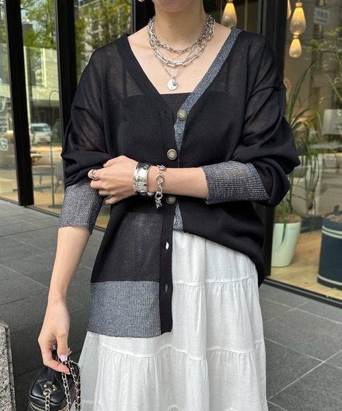 DouDou（ドゥドゥ）の「【WEB限定】シアーラメバイカラーニット