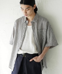 Air Tokyo | オーバーサイズ ハーフスリーブ ストライプ レギュラーカラー シャツ(シャツ/ブラウス)