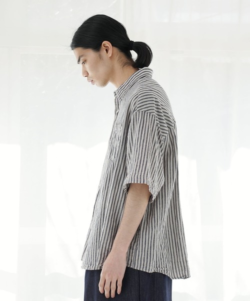 Air Tokyo（エアートウキョー）の「オーバーサイズ ハーフスリーブ ストライプ レギュラーカラー シャツ（シャツ/ブラウス・メンズ・ホワイト×ブルー/ホワイト×ブラック・MEDIUM/LARGE）」の14枚目の写真