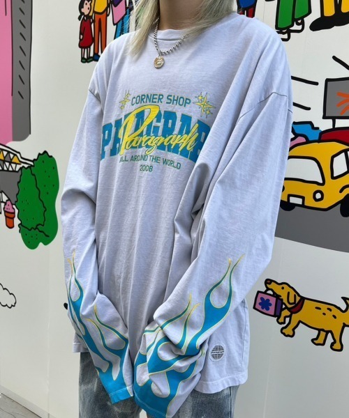 Paragraph(パラグラフ)の「A'GEM/9 × .kom『paragraph/パラグラフ』ファイアーダブルロゴ長袖Tシャツ(Tシャツ/カットソー・メンズ・ブラック/グレー・FREE)」の8枚目の写真