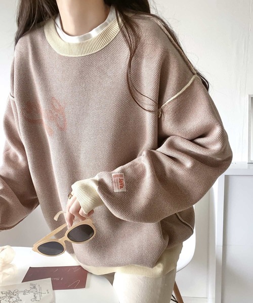 Java（ジャバ）の「《JAVAジャバ 別注》冬に大活躍!4wayダブルジャガードクルーネック オーバーサイズ ニット（ニット/セーター・レディース・アイボリー/ベージュ/グレイッシュベージュ/ブラック/グリーン/ブルー・LARGE/MEDIUM/SMALL/X-LARGE）」の17枚目の写真