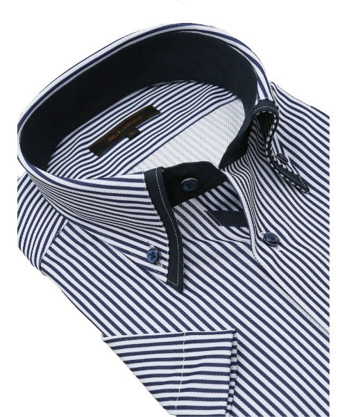 m.f.editorial（エムエフエディトリアル）の「エムエフエディトリアルメンズ/m.f.editorial:MEN Biz クールパス ボタンダウン半袖 ビズシャツ（ビジネスシャツ・メンズ・ネイビー・MEDIUM/LARGE/X-LARGE）」の7枚目の写真