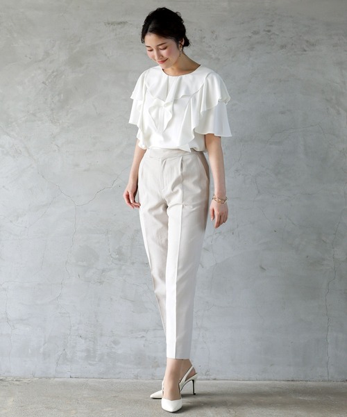 WHITE JOOLA（ホワイトジョーラ）の「【洗濯機で洗える♪】リネンライク・麻調メランジ・センタープレス入りテーパードパンツ（その他パンツ・レディース・モカ/ベージュ/ネイビー・S/M/L）」の11枚目の写真