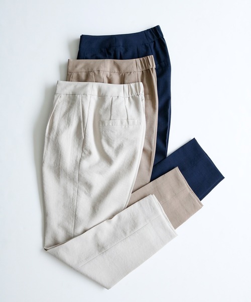 WHITE JOOLA（ホワイトジョーラ）の「【洗濯機で洗える♪】リネンライク・麻調メランジ・センタープレス入りテーパードパンツ（その他パンツ・レディース・モカ/ベージュ/ネイビー・S/M/L）」の14枚目の写真