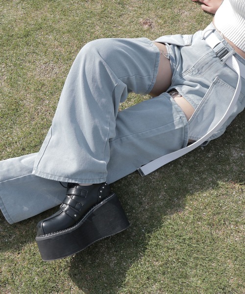 セール】ショート&ロング2wayルーズデニムワイドパンツ（デニム