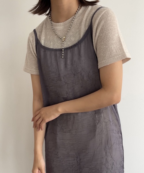 Amiur（エミレ）の「sheer layered long camisole / シアーレイヤードロングキャミソール（ワンピース・レディース・ブラック/チャコールグレー/ベージュ・FREE）」の5枚目の写真