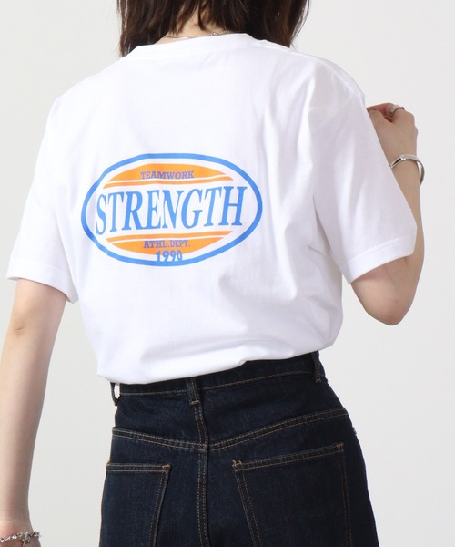 MODISH GAZE(モディシュガゼ)の「MODISH GAZE STRENGTHオーバルロゴTシャツ 半袖(Tシャツ/カットソー・メンズ・オレンジ/ピンク/ホワイト/ブラック・M/L/XL)」の2枚目の写真