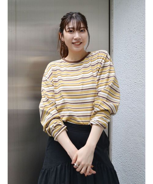Ungrid（アングリッド）の「マルチボーダーロングスリーブTee（Tシャツ/カットソー・レディース・ブラウン/イエロー・FREE）」の5枚目の写真