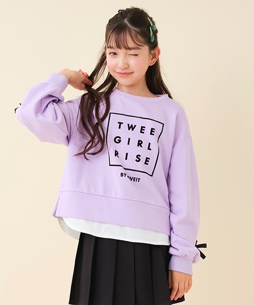 by LOVEiT(バイラビット)の「フロッキープリントレイヤード風プルオーバー(スウェット・キッズ・ライム/ラベンダー/ブラック/ピンク・140cm/130cm/150cm/160cm/120cm)」の3枚目の写真