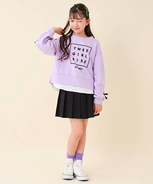 by LOVEiT(バイラビット)の「フロッキープリントレイヤード風プルオーバー(スウェット・キッズ・ライム/ラベンダー/ブラック/ピンク・140cm/130cm/150cm/160cm/120cm)」の9枚目の写真