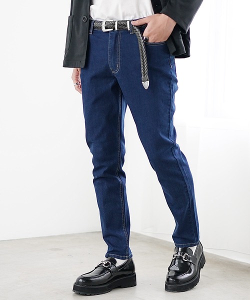 MinoriTY（マイノリティ）の「【MinoriTY】ゆるフィットストレッチ素材スリムテーパードデニムパンツ スキニーパンツ 【ショート丈】（デニムパンツ・メンズ・ライトブラック/ブルー/ブラック/ライトブルー/ワンウォッシュ・XL/L/M）」の4枚目の写真