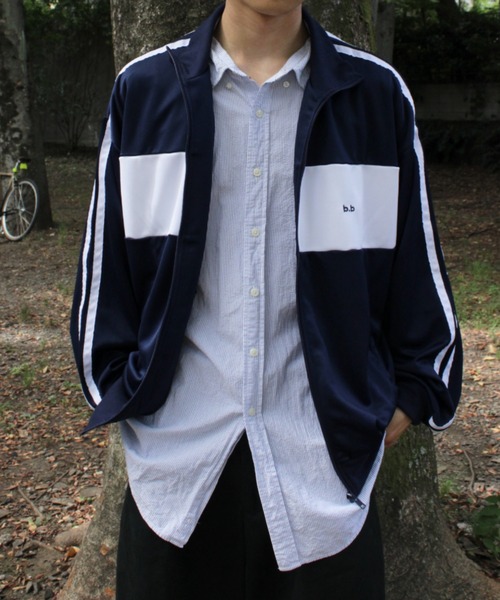 BROKEN BASE（ブロークンベース）の「ワンポイント刺繍配色トラックジャケット（ブルゾン・メンズ・アイボリー/ネイビー・MEDIUM/LARGE）」の17枚目の写真