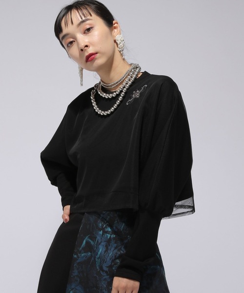【HARE】ポイントシシュウスウェット Web/レディース単独店限定 オーガンジーレイヤードスウェット/AMERICAN HOLIC（アメリカン