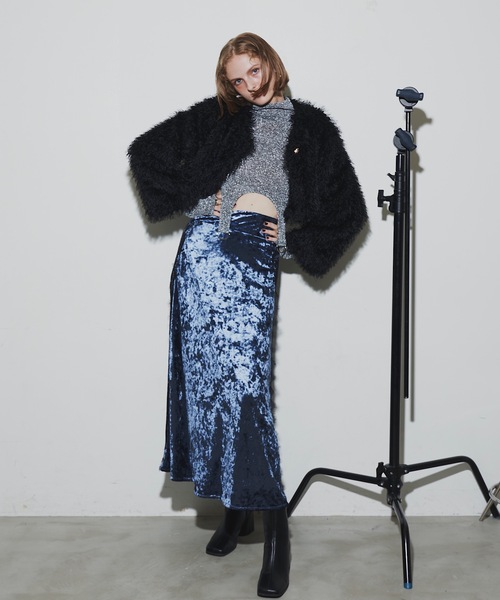 VIOLETTA（ヴィオレッタ）の「サイドレースベロアロングスカート（スカート・レディース・グレー/ブルー・S/M）」の14枚目の写真