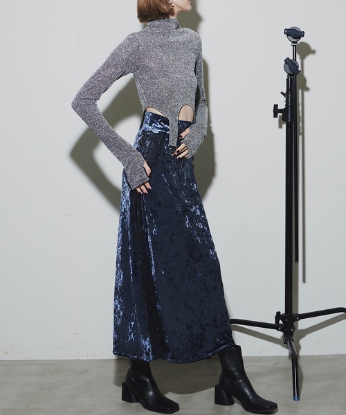 VIOLETTA（ヴィオレッタ）の「サイドレースベロアロングスカート（スカート・レディース・グレー/ブルー・S/M）」の16枚目の写真