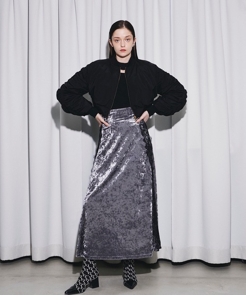 VIOLETTA（ヴィオレッタ）の「サイドレースベロアロングスカート（スカート・レディース・グレー/ブルー・S/M）」の5枚目の写真