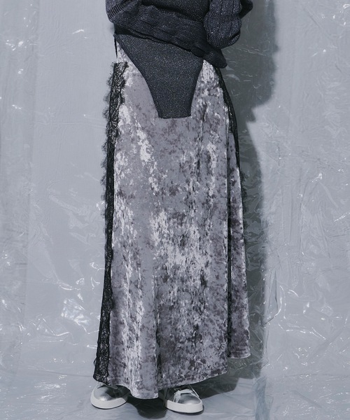 VIOLETTA（ヴィオレッタ）の「サイドレースベロアロングスカート（スカート・レディース・グレー/ブルー・S/M）」の20枚目の写真