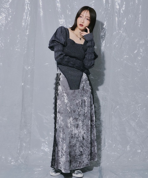 VIOLETTA（ヴィオレッタ）の「サイドレースベロアロングスカート（スカート・レディース・グレー/ブルー・S/M）」の21枚目の写真