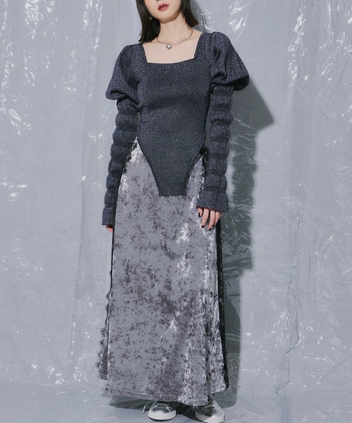 VIOLETTA（ヴィオレッタ）の「サイドレースベロアロングスカート（スカート・レディース・グレー/ブルー・S/M）」の22枚目の写真